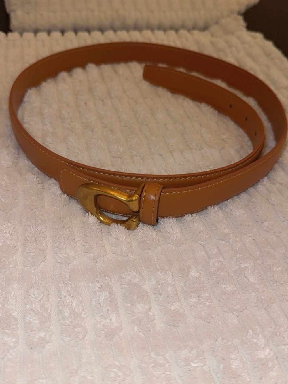 Tan Leather Belt with Gold Buckle - Picture 10 of 16
